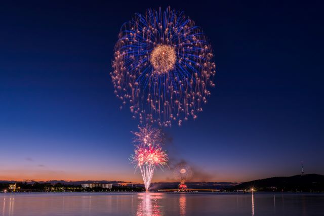 Fireworks over Kings Avenue, Parkes ACT, Australia
