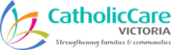 Floral logo and words Catholic Care Victoria (Strengthening families and communities 