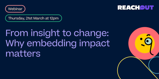 Graphic and text on navy background with Reachout logo